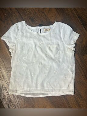 Hollister White Embroidered Short Sleeve Blouse
